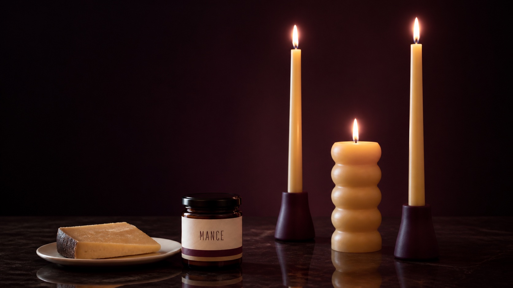 Lit beeswax candles